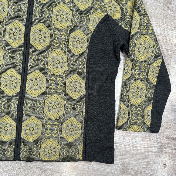Icelandic Zip Yellow Gray Wool Blend Zip Pockets Women Knit Jacket Sweater Sz 2X - Picture 6 of 12